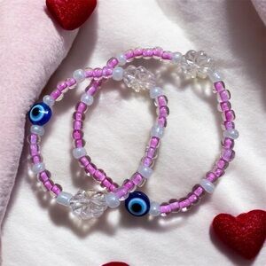 Mom and daughter handmade Pink and Blue Beaded Bracelets